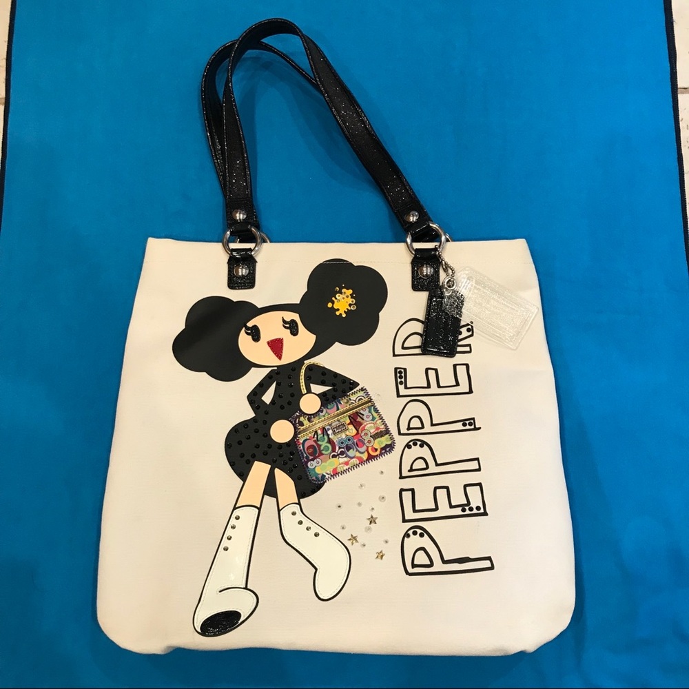Coach Cream Canvas Pepper Poppy Tote
